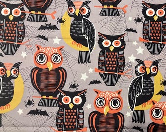 Retired SPOOKTACULAR Eve OWLS Cotton Quilting Fabric OOP Maude Asbury Blend Halloween Who's There Gray Black Orange Out of Print oop