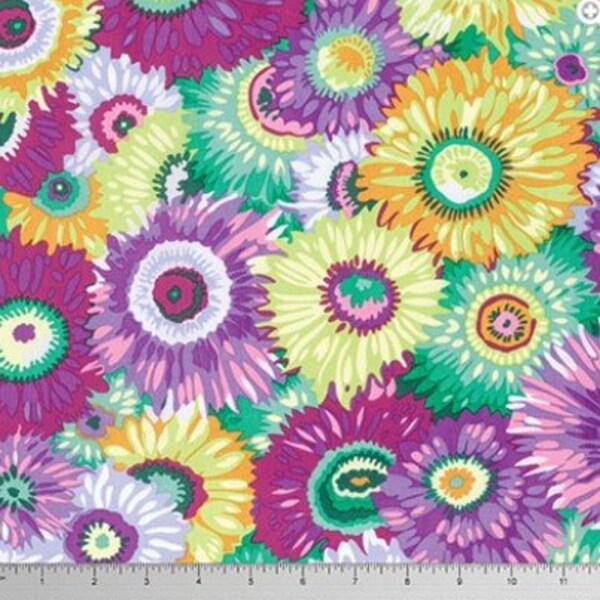 By the FAT QUARTER Philip Jacobs ZANY Soft Cotton Quilting Fabric Yellow Purple Floral Zinnias Asters Kaffe Fassett Out of Print oop