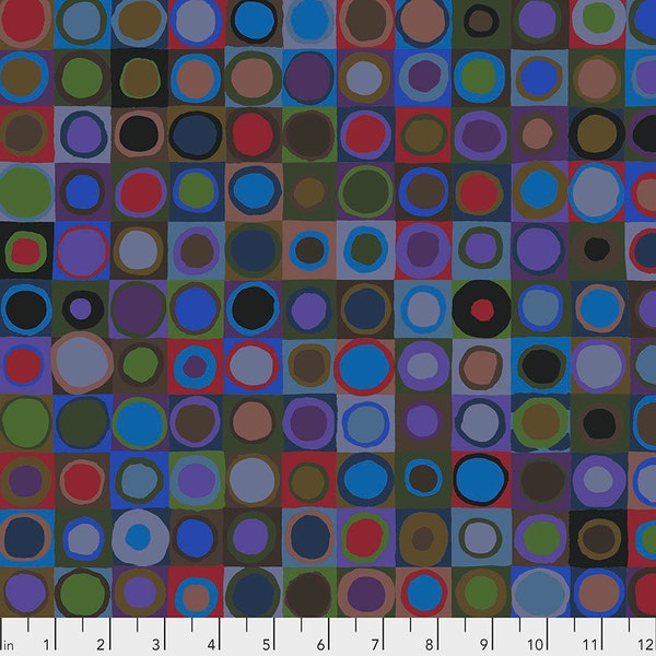 Retired TIDDLYWINKS DARK BLUE Circles in Squares Kaffe Fassett Collective Cotton Quilting Fabric Purple Red Green Black oop
