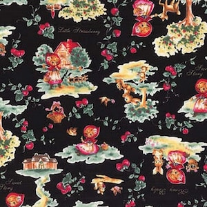 Retired  LITTLE HEROINES Red Riding Hood Forest Lecien Fabric Quilting Cotton  Cherries on Black Japan Kawaii Retro Out of Print oop