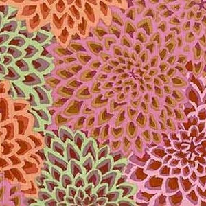 Retired DAHLIA BLOOMS Autumn Kaffe Fassett Floral Cotton Quilting Fabric Orange Mauve Pink Mint Flowers Fat Quarter Out of Print oop