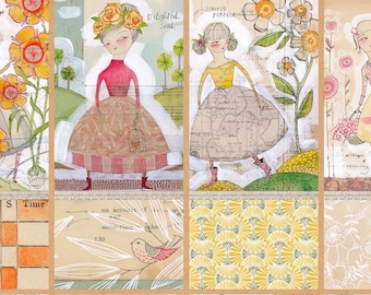 Cori Dantini BLOOM and GROW Fabric Panel 12&quot; L x 42&quot; W 8 Small Quilt Blocks Tiny Truths Inspirational Women Sayings
