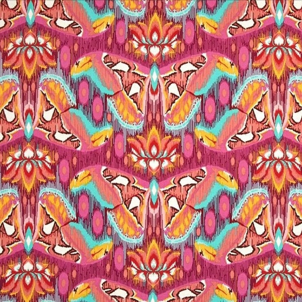Retired ATLAS MOTH Tourmaline Eden Tula Pink Cotton Quilting Fabric Hot Pink Peach Orange Aqua Blue Butterfly Out of Print oop