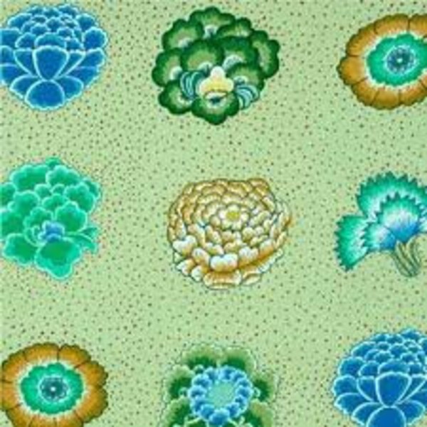 7.75" X 42" ONE ROW Kaffe Fassett CORSAGE Green Floral Cotton Quilting Fabric Aqua Mint Green Turquoise Brown Philip Jacobs Out of Print oop