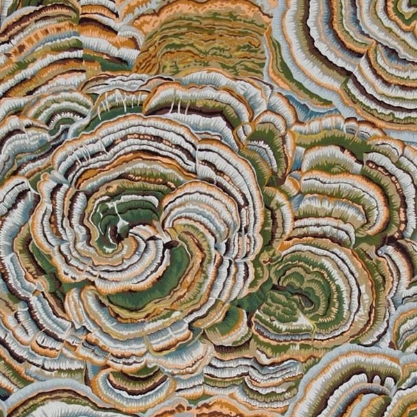 Retired TREE FUNGI Grey Gray Kaffe Fassett Cotton Quilting Fabric Green Gold Philip Jacobs Mushrooms Out of Print oop