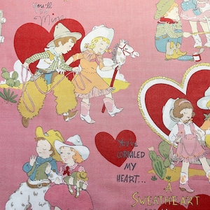 2015 Retired COWBOY & COWGIRL VALENTINE I&#39;m Ropin&#39; Roping You&#39;ll Be Mine Cotton Quilt Fabric Alexander Henry Pink Out of Print oop