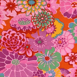 Retired ASIAN CIRCLES Tomato Red Kaffe Fassett Cotton Quilting Fabric Orange Purple Mint Green Floral Fat Quarter Out of Print oop