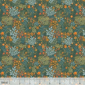 Retired 2018 FALL GOODNESS Autumn Halloween Fabric Cori Dantini Flower Skeletons Green Teal Blue Orange Tossed Floral Out of Print oop