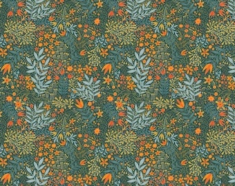 Autumn Floral Fabric: Cori Dantini, Fall Goodness, Green, Teal, and Orange (Out of Print)