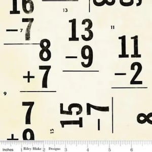 New OLD SCHOOL Flash Cards J. Wecker Frisch Vintage stijl katoenen quiltstof Optellen Aftrekken Wiskunde Gebroken wit Zwart