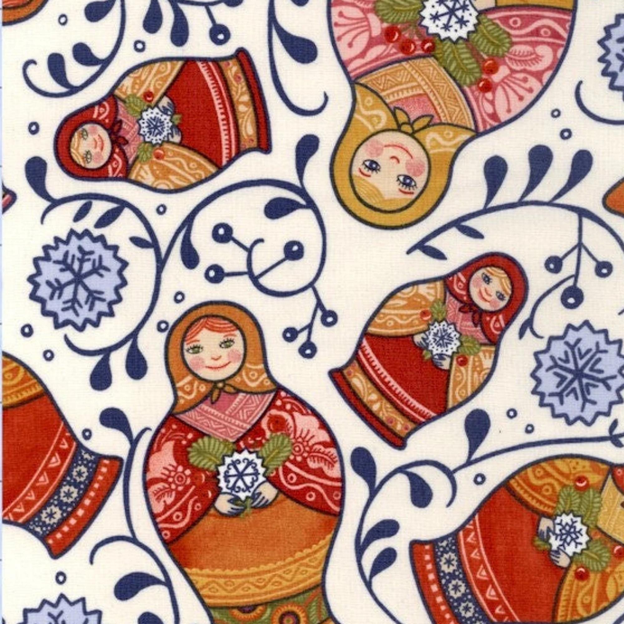 Kalinka Matryoshka Fabric: Julie Paschkis Nordic Nesting Dolls, Cream (Out of Print)