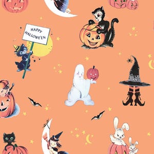 Halloween Cotton Quilting Fabric: Retro Fright Delight Toss Coral