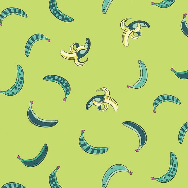 Retired Tula Pink DON'T SLIP Bananas Monkey Wrench Cotton Quilting Fabric Fat Quarter Guava Chartreuse Lime Mint Green Out of Print oop