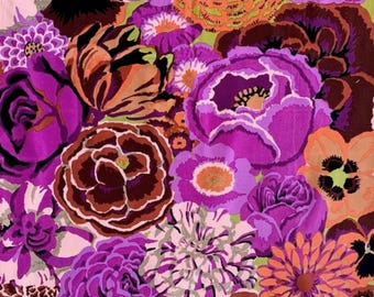 Retired  BEKAH PLUM Philip Jacobs Kaffe Fassett Floral Cotton Quilting Fabric Purple Gold Brown Out of Print oop