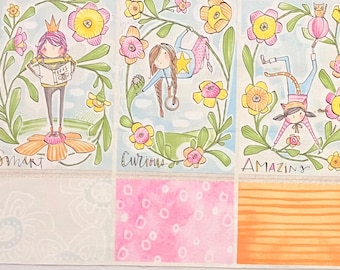 Cori Dantini SUGAR & SPICE Girl Power Panel 12&quot; L x 42&quot; W 8 Blocks Imagination Gentle Smart Curious Amazing Fierce Girls Pirate Cartwheels