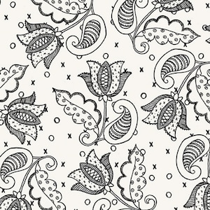 8,00 yardas ALL MY HEART Lacy Tulip Flower J. Wecker Frisch Vintage 1920's Valentines Black White Valentine Be Mine Quilting Fabric Retirado