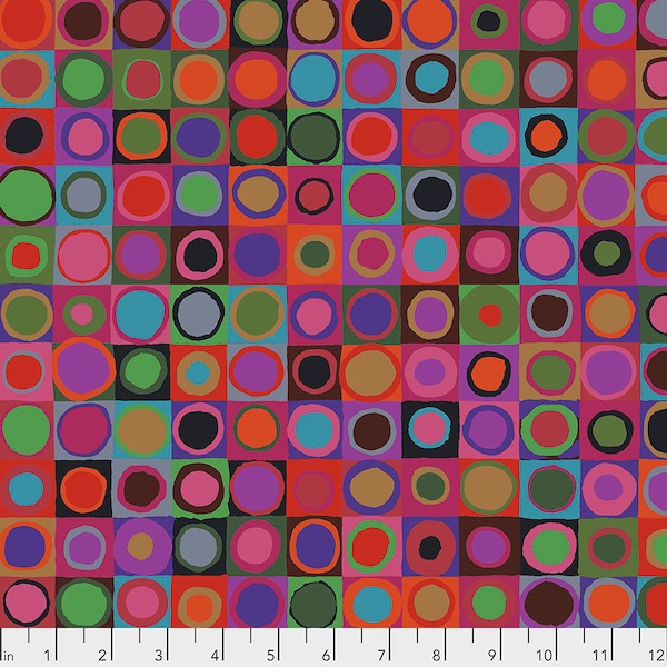 Retired TIDDLYWINKS RUST Circles in Squares Kaffe Fassett Collective Cotton Quilting Fabric Red Purple Pink Turquoise Lime Green oop