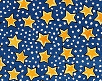 Retired SNOWY CHRISTMAS FABRIC Julie Paschkis Nordic Folk Art Gold Stars on Blue Coordinate Out of Print oop