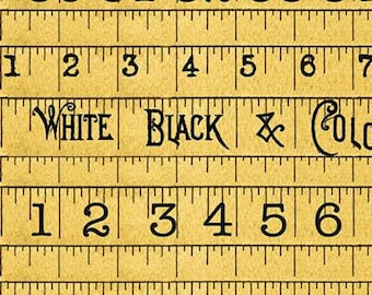 Retired VINTAGE TAPE Measure Best of She Who Sews J. Wecker Frisch Vintage Sewing Theme Motifs Blender Fabric Yellow Out of Print oop