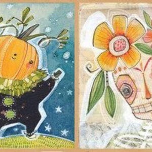 Spooky Town Halloween Stoffpanel: Cori Dantini 4 Block Sugar Skull, Kürbis (12 &quot;x 42 &quot;)