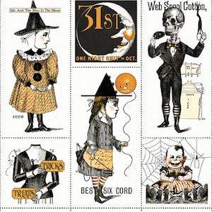 Halloween Fabric Panel: Costume Makers Act 2, Vintage Style Quilt Blocks