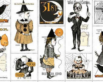 Halloween Fabric Panel: Costume Makers Act 2, Vintage Style Quilt Blocks