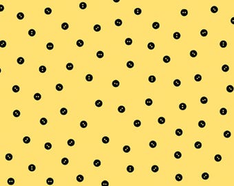 Vintage knoopstof: She Who Sews, geel en zwart naaithema