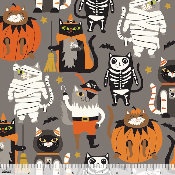 Retired BOO CREW Purrfect Pranksters Cats Cotton Quilt Fabric Maude Asbury Blend Halloween Mummy Pumpkin Pirate Skeleton Out of Print oop