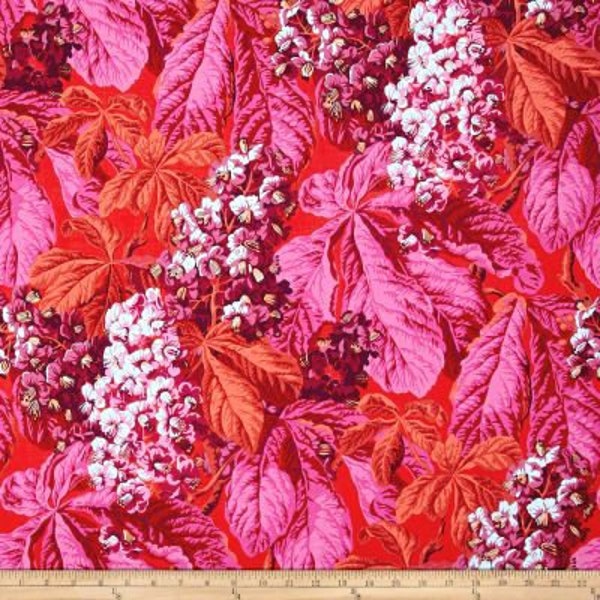 Retired HORSE CHESTNUT Red Philip Jacobs Kaffe Fassett Cotton Quilting Fabric Pink Orange White Floral Out of Print