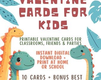 Dinosaur Valentine Cards Printable | Classroom Valentines for Boys | Dino Valentine Cards | Instant Download