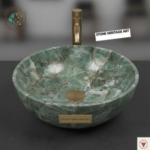 Wastafel Amazoniet, ronde wasbak van groene steen