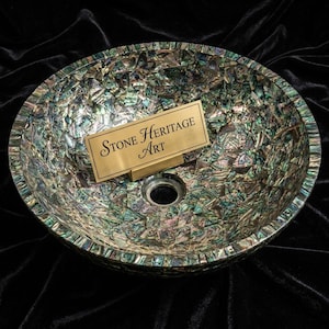 Abalone Shell Sink — Natural Iridescent Shell Mosaic Round Vessel Basin