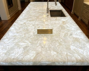 White Quartz Kitchen Island — Natural white Crystal Countertop