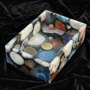 Multi-Color Agate Vessel Sink, Rectangular Geode Bathroom Basin, Polished Stone Vanity