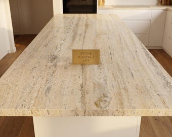 Encimera de cocina de travertino — Losa personalizada para isla de isla de piedra natural