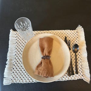 Handmade Macrame Placemat, Boho / Farmhouse Dining Table Decor, Frayed Edges (18x12 inches)