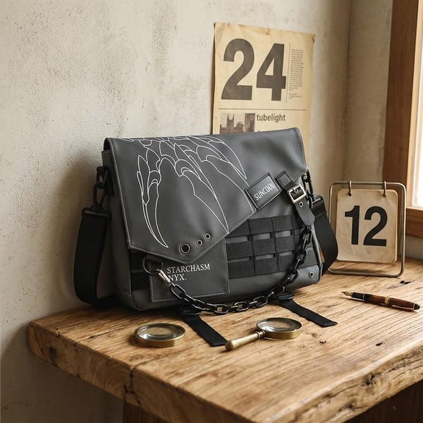Techwear Tactical Messenger Bag, Custom Embroidered Strap, PU Crossbody Bag, Streetwear Gift