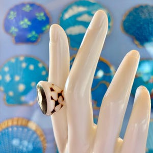 She Shells Art - Flea Cone Shell Cocktail Ring - Statement Piece - mother of pearl top image 4