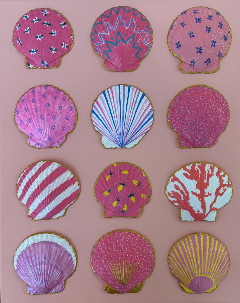 Sarah Heppner Shells She Shells Art - Hand-painted Seashell Art on Canvas - Pink Sands of ...