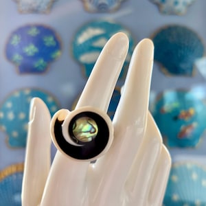 She Shells Art - Flea Cone Shell Cocktail Ring - Statement Piece - mother of pearl top image 2