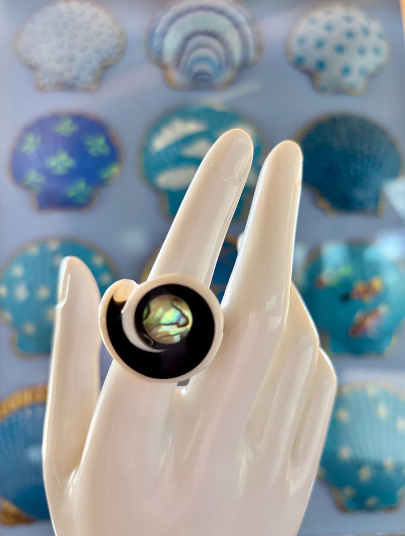 She Shells Art - Flea Cone Shell Cocktail Ring - Statement Piece - mother of pearl top image 2