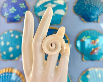 She Shells Art - Flea Cone Shell Cocktail Ring - Statement Piece - open shell swirl top
