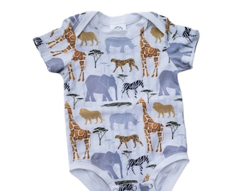 Let's go to the zoo handmade infant bodysuit, safari baby shower gift
