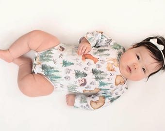 Infant bodysuit, clothing for infant, baby clothing, woodland bodysuit, bodysuit for boys, bodysuit for girls, rustic bodysuit