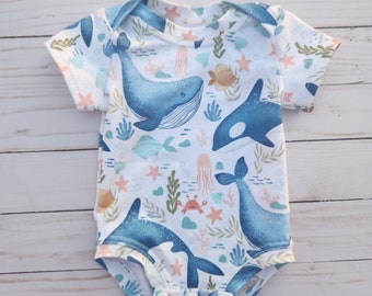 Whale bodysuit, under the sea, infant bodysuit, infant romper, baby clothing, baby bodysuit, infant clothing, baby romper