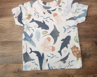 Handmade tee shirt for kids, under the sea, nature print, outdoors, children's shirt, kids tee shirt, comfortable kids clothes, short sleeve