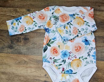 Floral Baby Bodysuit | Soft Cotton Bodysuit | Perfect for Baby Girls | Summer Floral Print | Newborn to 24 Months | Long Sleeve | Outfit