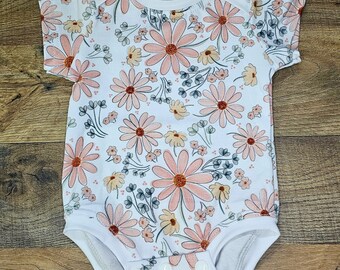 Floral Baby Bodysuit | Soft Cotton Bodysuit | Perfect for Baby Girls | Spring Floral Print | Newborn to 24 Months | Short Sleeve | Outfit