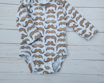 Handmade, Mustache bodysuit for infant, Mustache baby bodysuit for baby shower gift, cute baby outfit, one piece outfit, soft cotton outfit