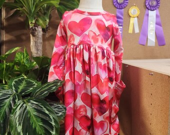 Handmade, Valentine's Day dress for girls, girls dress with hearts, daddy daughter dance, dress with pockets, perfect girls dress, beautiful